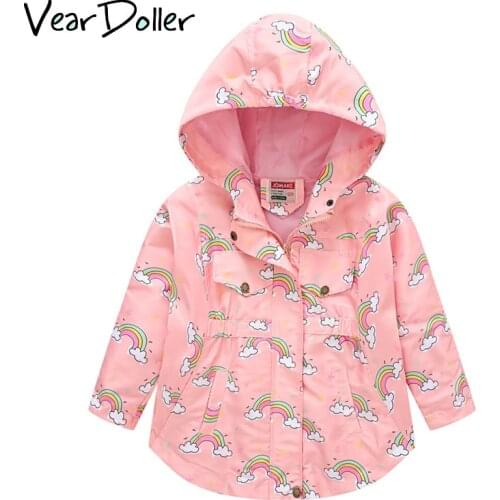 VearDoller Girls Trench Outerwear Rainbow Print Hooded Casual Coat for Baby Girls Clothes 3-10Years Kids Jacket Girls Coats