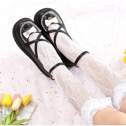 Lolita Womens Shoes Low Heel Platform Cute Girl Student Cosplay Pu Leather Shoes Flats Bow Buckle Sling Back Sweet Anime Shoes