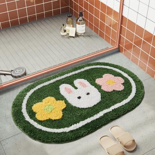 Bathroom Door Entrance Mat Rabbit Bath Rug Bathroom Non-Slip Mat Toilet Door Mat Entrance Door Absorbent Mat Anti-slip Door Mat