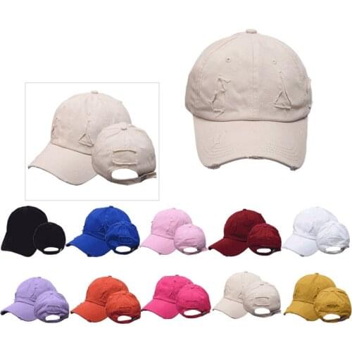 Personality Hole Vintage Solid Color Dad Hat Unisex Adjustable Spring Summer Outdoor Shading Baseball Cap Peaked Cap