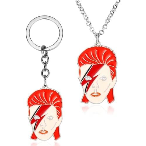 Vintage David Bowie necklace enamel Alloy keychain Charm Pendant Choker hard rock punk band Fans souvenirs for Music lover gift