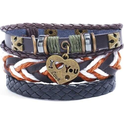 Lucky Vintage Men Leather Bracelet Charm Multilayer Braided Women Classic Accessories Birthday Gift Bangles Cowhide Braided New