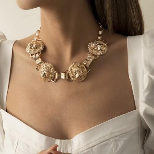 High quality punk chain necklace for ladies hip-hop gold lion head chunky chain necklace gothic jewelry for steampunk men