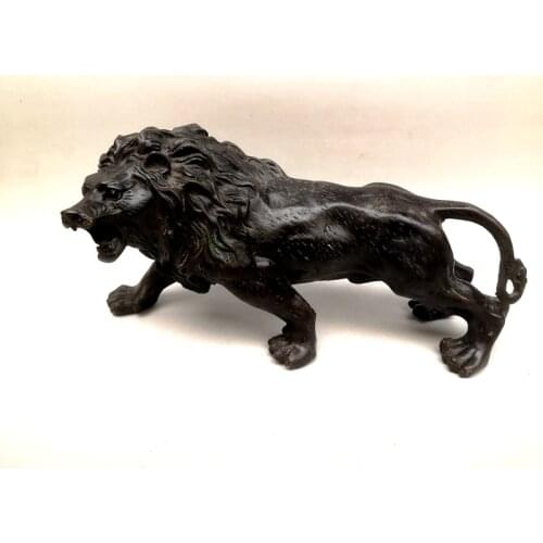 YIZHU CULTUER ART Collection Old Chinese Bronze Carvings Force Lion Statue Family Decoration Gift L12 inch