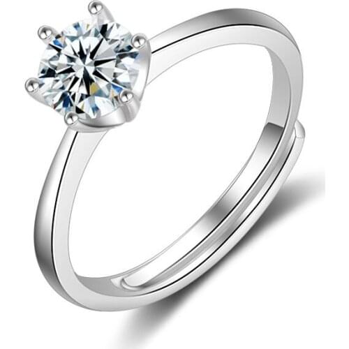 925 Sterling Silver Six Claw Shiny Zircon Fashion Adjustable Size Rings for Women Wholesale Jewelry Gift New Design Hot