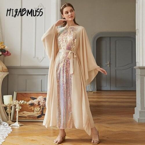 Beige Yellow Colorful Butterfly Sleeve Dress Middle Eastern Fashion Womens Robe Arab Hui Ethnicity Ramadan Dress Muslim Clothes