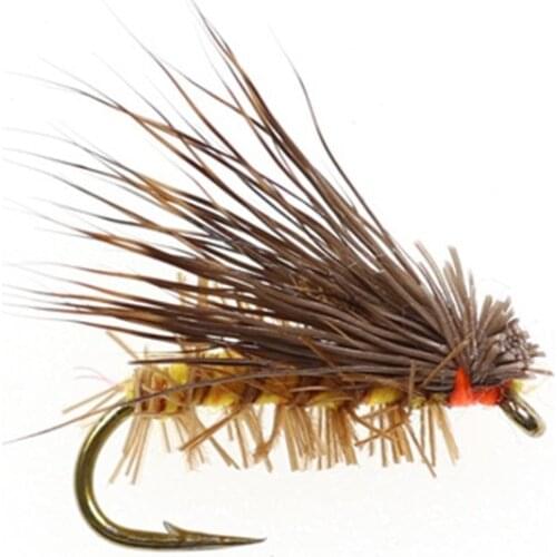 10PCS #6 Black Body Woolly Worm Brown Nymph Fly Deer Hair Beetle Trout Fly Fishing fly Bait