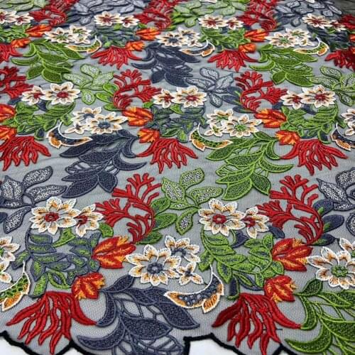 125cm mesh base dyed yarn heavy embroidery China nation style flora lace fabric, fashion ball dress lace fabric,XERY0611C