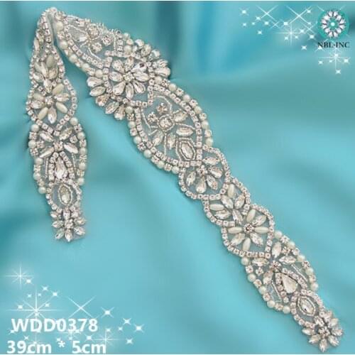 30PCS) Wholesale bridal sash beaded sewing crystal rhinestone appliques iron on for wedding dress sash belt WDD0378