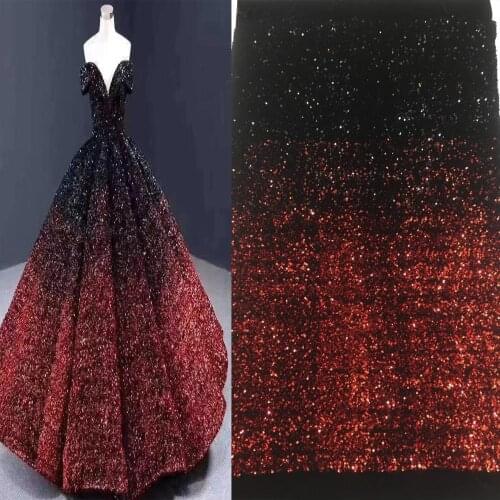 5yards/pc) High quality gradient black red African sequins velvet lace fabric for attractive party dress FSS106