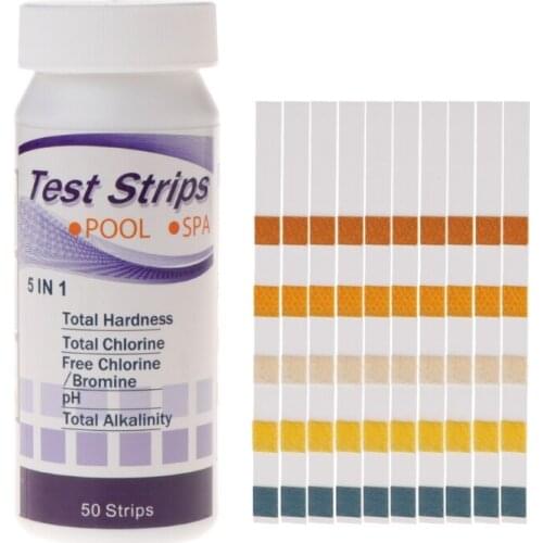 50pcs Water Test Strips 5 in1 Pool Spa pH Chlorine Alkalinity Bromine Hardness HX6D