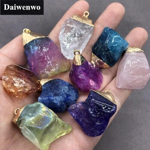 9 Colors Quartz Crystal Raw Stone Pendant DIY for Necklace Accessories