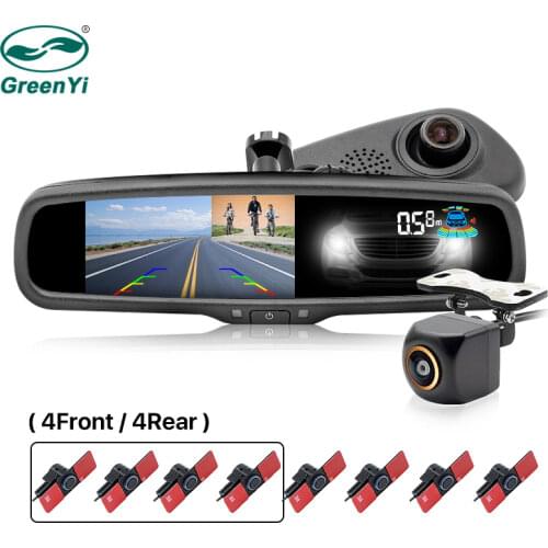 HD 1920x1080P 5" Car Mirror DVR Recorder Monitor Dual Lens Dash Cam With Bracket and 16mm Flat Parking Sensor