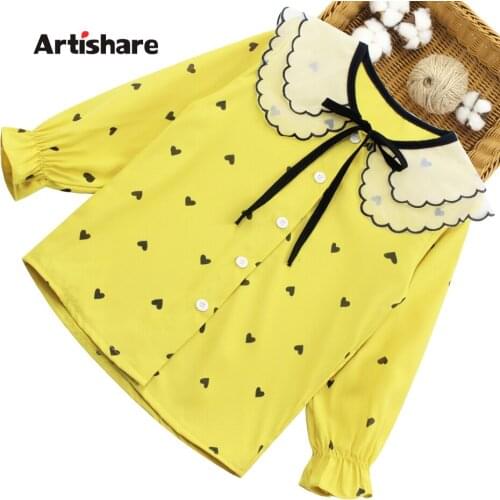 Girls Blouse 2021 School Shirt For Girls Heart Pattern Childrens Blouse For Girls Spring Autumn Childrens Clothes For Girls