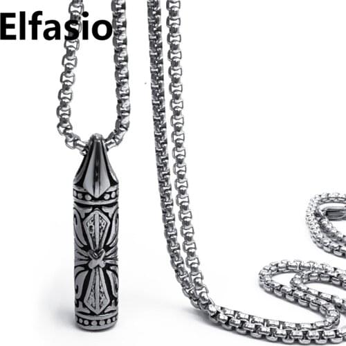 Mens Punk Cylindrical Cross Pendant Chain Silver Stainless Steel Box Necklace Jewelry 18inch-30inch