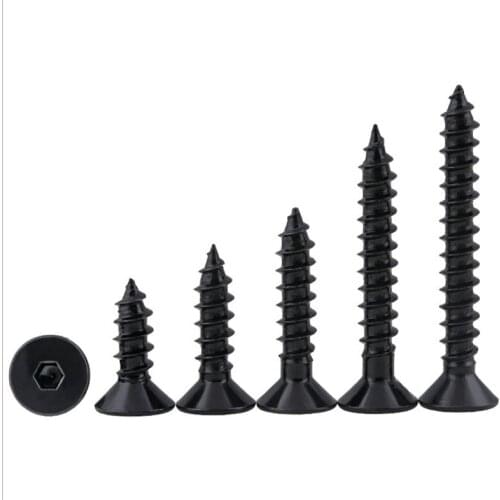Black 8.8 Flat Head Hex Socket Tapping Screw KA Nail Hexagon Socket Countersunk Head Cap Self Tapping Screw M3M4M5M6 20Pcs