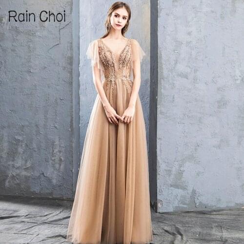 Long Evening Dresses Vestido De Festa Floor-Length Lace Up Back Formal Party Gowns