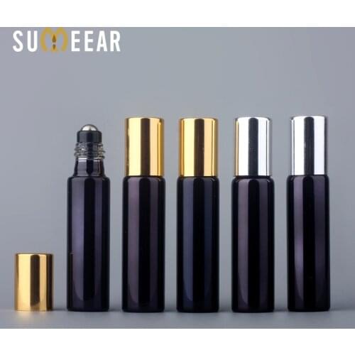 50Pcs/Lot 10ml Essential Oil Bottles Refillable Black UV Glass Perfume Bottle With Roll On Empty Essential Oil Vial For Travel