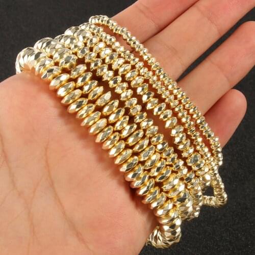 Faceted 4/6/8mm Natural Hematite Beads 9K Gold Plated Loose Spacer Stone Beads for Jewelry Making DIY Bracelet 15'' Wholesale