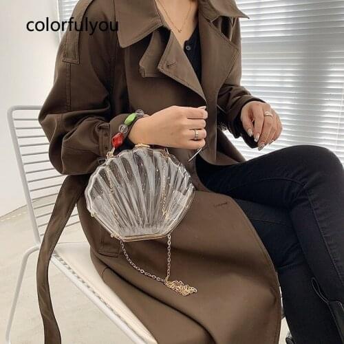 Candy Color Transparent Shell Bag Women Beaded Handle Handbag 2021 New Design Small Chain Crossbody Bag Purses Party Clutches