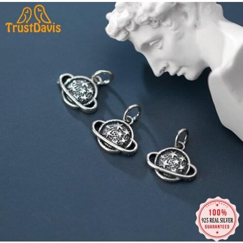 TrustDavis Real 925 Sterling Thai Silver Personality Fashion Sweet Planet Charm Pendant Handmade DIY Accessories Jewelry H0012