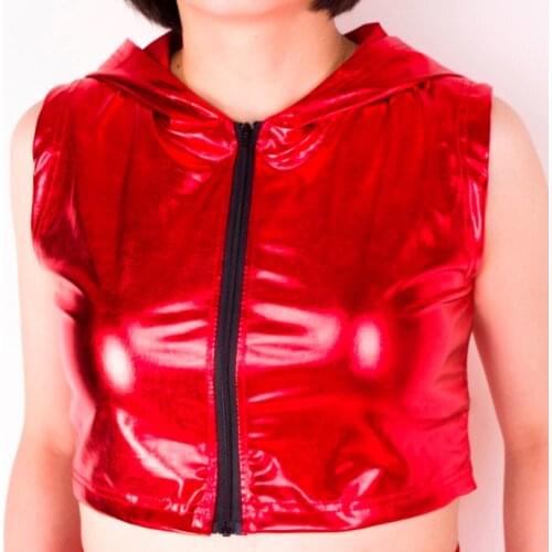 Heroprose 2018 New Fashion Women Hip Hop Outwear with a Hooded Jazz Dance Costumes Stage Female Singer Short Jackets Red Tops