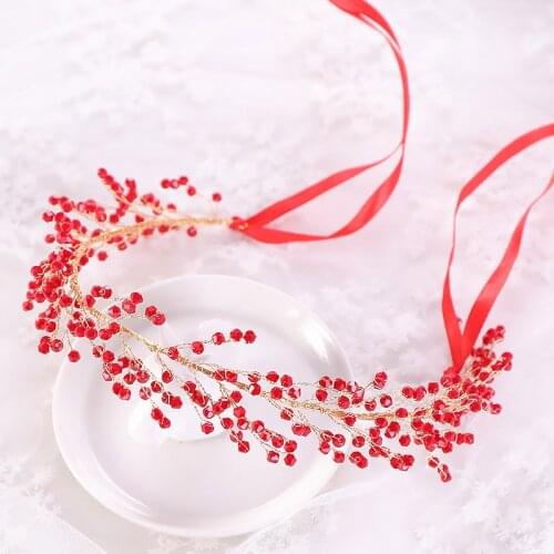 Red/Black Crystal Headbands Ribbon for Bride Wedding Hair Accessories Women Girls Rhinestone Tiaras Hairbands Party Crown