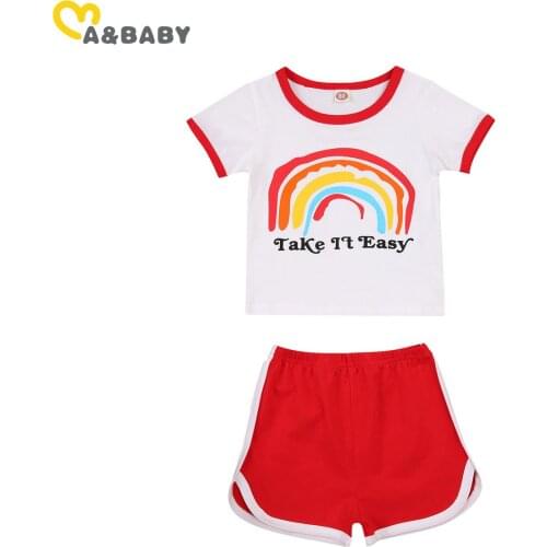 Ma&Baby 1-6Y Summer Toddler Kid Girls Rainbow Clothes Set Letter T Shirt Shorts Outfits Tracksuit Costumes