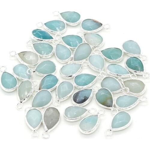 Small Pendants Natural Stone Blue Amazonite Drop Shape Pendant Charms for Women Jewelry Making DIY Necklace Accessories 13x23mm