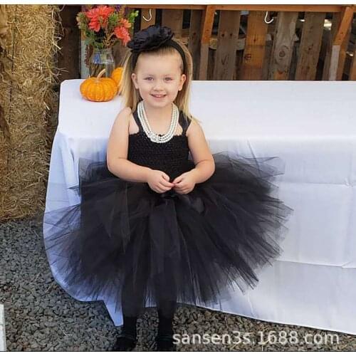Cute Princess Girl black Tutu childrens hairy 2-layer corset Tulle Ballet Tutu with bow tie childrens party Cosplay