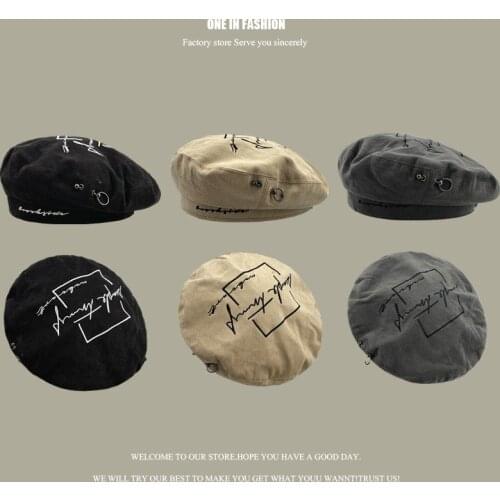2021 New Fashion Trend Beret Black Grey Khaki Men and Women Lie Fallow Beret Sunshade Letters To Decorate Women Hats Wholesale