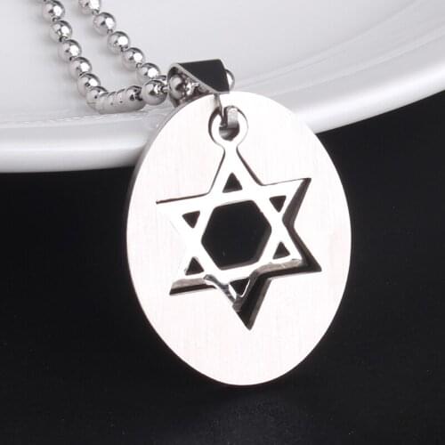 Oval tag Hexagram 316L Stainless Steel pendant necklaces bead chain for men women wholesale