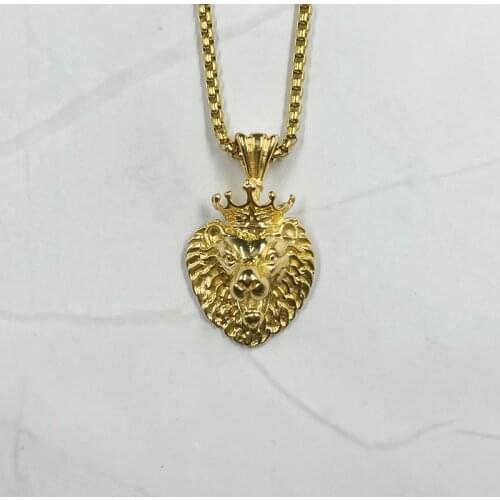 Jewelry crownn gold color retro style personality lion head pendant necklace men women rock jewelry punk 316L stainless steel