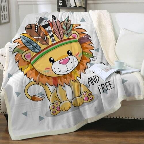 Tribal Animal Sherpa Blanket Lion Owl Pug Fluffy Blanket Cartoon Animal Soft Flannel Blanket Children Boys Kids Gifts