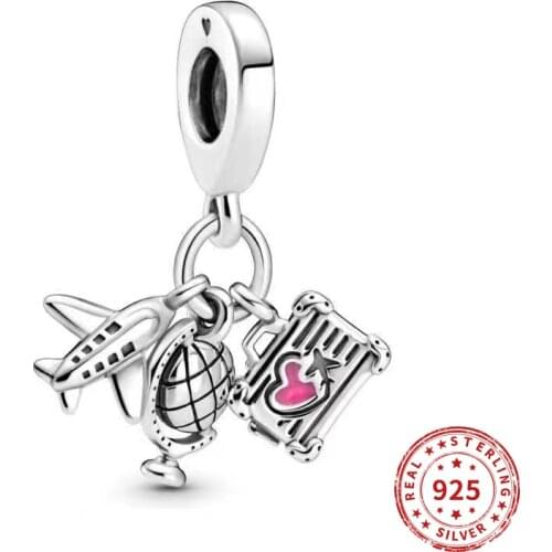 Real 925 sterling silver Beads Travel Around the World Pendent Charm Suitable fit Original Pandora Bracelet Jewelry 2021