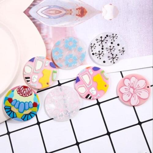 4pcs 39mm 35mm Acrylic Big Round Flower Animal Charms Girl Pattern Ear Pendant DIY Handmade Design