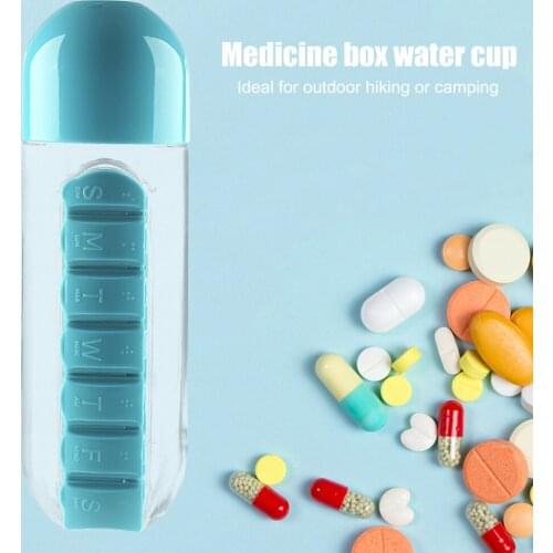 Portable 600ML Water Glass Bottle Pill Box 2 in 1 Outdoor Convenient Travel Water Bottle Medicine Cup Tablet Plastic Bottles