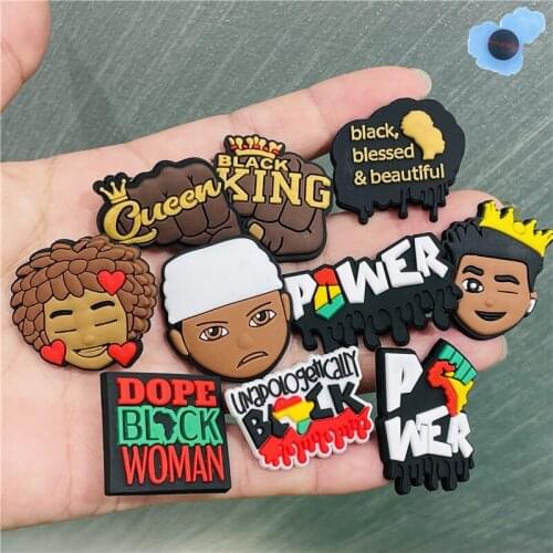 Single Sale Black Lives Beautiful Queen King Power Croc Jibz Charms Accessories Clog Garden Shoes Decoration for Kids X-Mas Gift