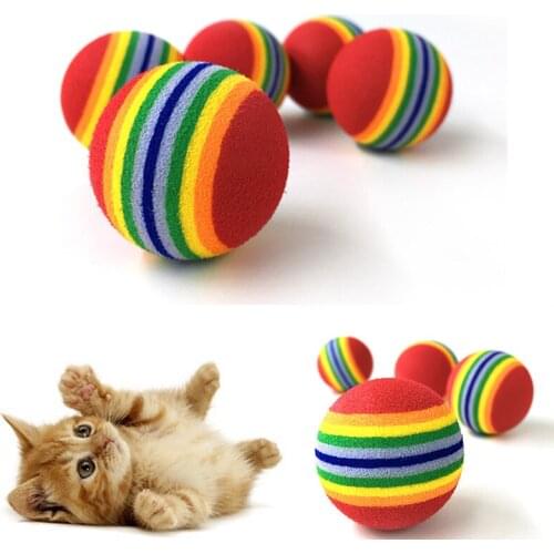 2Pcs Rainbow Pet Cat Toy Ball Foam Treat Ball Interactive Cat Toys Play Chewing Rattle Scratch EVA Ball Training Pet Supplies