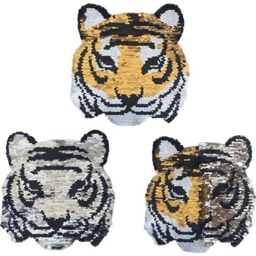 Reversible Change color tiger Sequins Sew On Patches for clothes DIY Patch Applique Bag Clothing Coat Sweater Crafts
