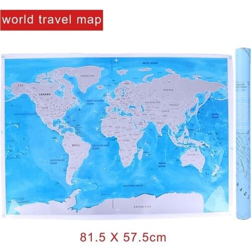 Deluxe Blue Ocean World Travel Map Scratch Off World Map Personalized Travel Scratch For Map Room Home Decoration Wall Stickers
