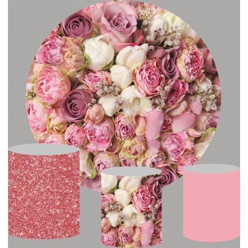 Pink flower Wedding backdrops Round Panel Circle Background Bridal Shower Party Decoration Candy Dessert Table Banner Photocall