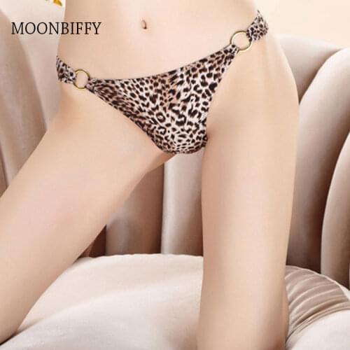 Sexy Women Underwear Leopard Grain Perspective Female Briefs Low Rise Traceless G-String Metal Buckle Thongs Lady Panties