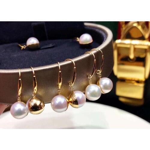D720 Pearl Earrings Fine Jewelry Solid 18K Gold Oval 7-8mm Fresh Water White Pearls Earrings for Women Fine Presents