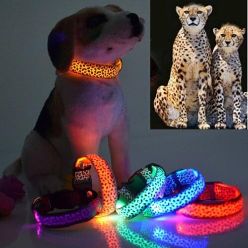 Luminous pet LED luminous pet spots Fluorescent luminous leopard dog collar Articles Free shipping 10pcs/Lot