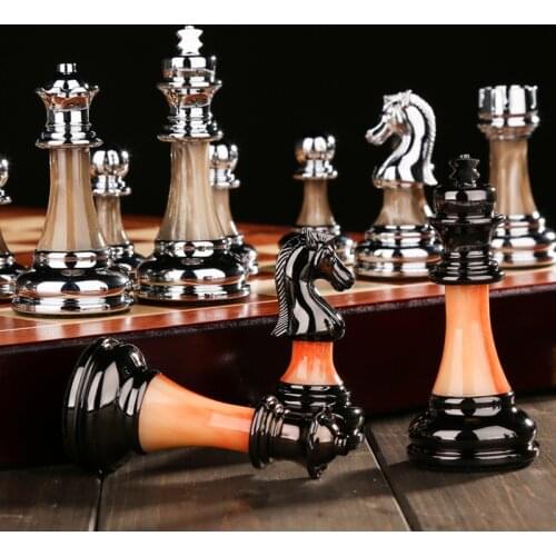 High Quality Luxury Metal Chess Figures 45*45*3cm New Wooden Chess Set Chessboard Games Folding Alloy Home Chess Decorations Set
