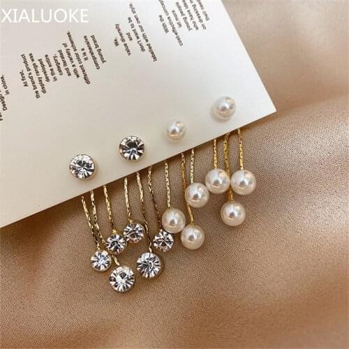 XIALUOKE S925 Needle Tassel Rhinestone Pearl Earrings For Women Trendy Elegant Crystal Drop Earrings Jewelry