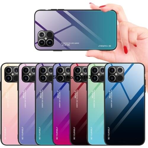 Hard Glass Gradient Case for iPhone 12 Pro Max 7 8 Xs Max 6S 6 Plus Xr X Tempered Glass for iPhone 11 Protective Case Back Cover