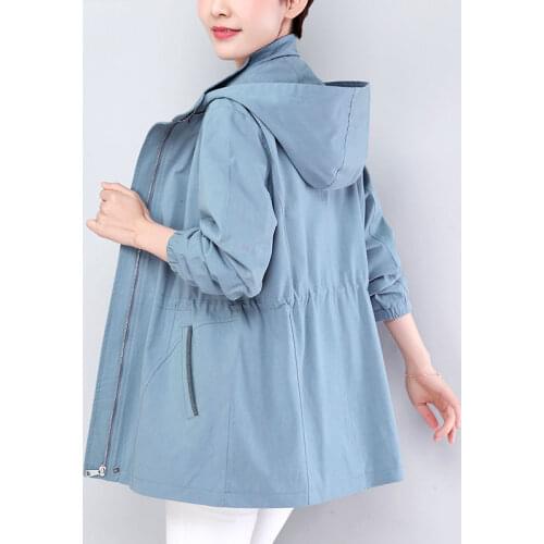 Womens Jacket And Coat 2021 Autumn Korean Casual Stand-Collar Outwear Female Hooded Windbreaker And Lining Plus Size 5XL