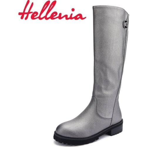 Hellenia 2018 Autumn Spring Long Boots New Style Women Flats Low Thick Heel Female Sexy Shoes Comfortable Soft Women Shoe Boots
